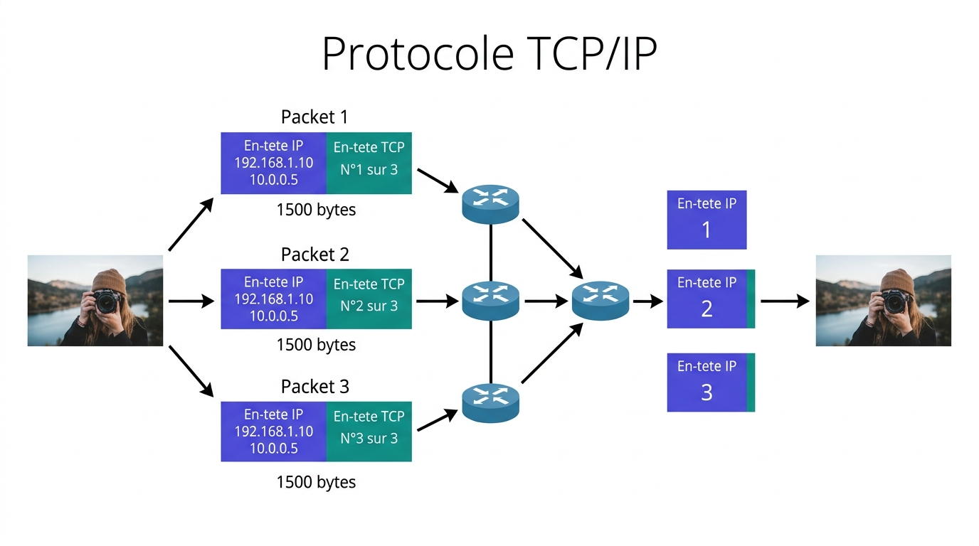 Schema protocole TCP IP paquets