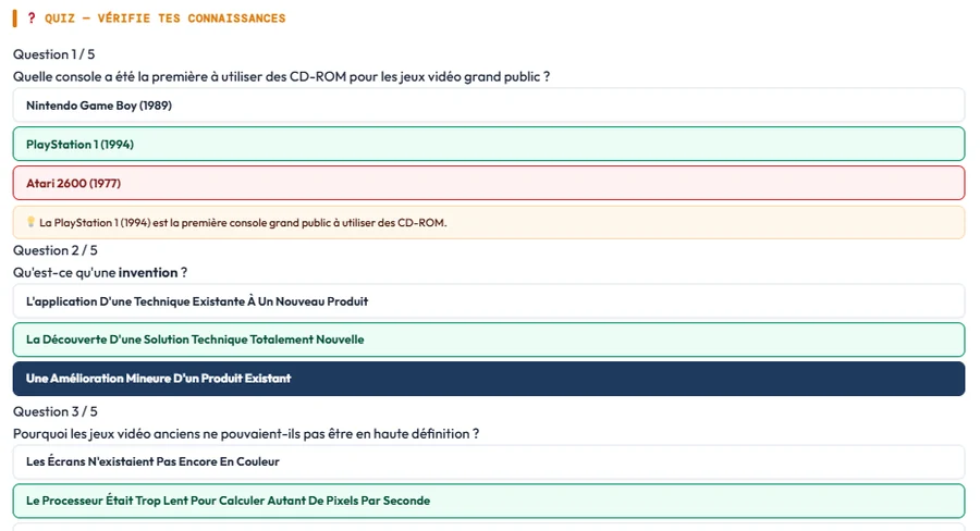 Quiz corrigé automatiquement